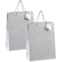 Set van 6x stuks luxe papieren giftbags/cadeau tasjes zilver met glitters 25 x 33 x 12 cm - thumbnail