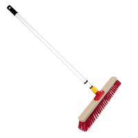 Buemag straatbezem - elaston vezel - hout - B50 cm - metalen telescoopsteel wit - 80 tot 130 cm