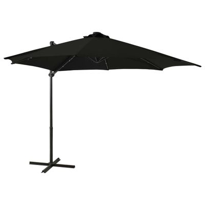vidaXL Zweefparasol met paal en LED-verlichting 300 cm zwart vidaXL Zweefparasol met paal en LED-verlichting 300 cm zwart