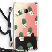 Cactusprint roze: HTC U Play Transparant Hoesje met koord