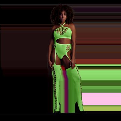 Ouch! by Shots Twee Delige Set met Crop Top en Kousen - One Size - Neon Groen