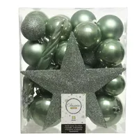 Kerstbal plastic mix+piek 33st groen - thumbnail