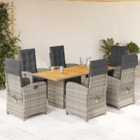 7-delige Tuinset met kussens poly rattan grijs