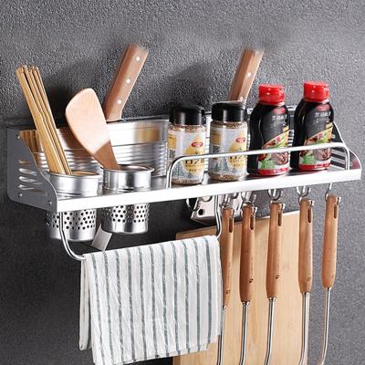 60cm 2 kopjes 10 haken multifunctionele keuken ponsen-gratis muur gemonteerde aluminium rand kruiderij houder opslag rek