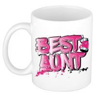 Cadeau koffie/tshee mok voor tante - roze - graffiti letters - de beste - 300 ml