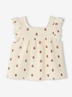 Mouwloze bedrukte blouse ecru