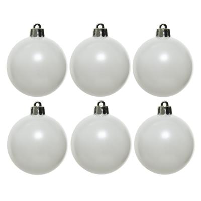 Decoris Kerstballen - 6x st - wit - D8 cm - kunststof - kerstversiering