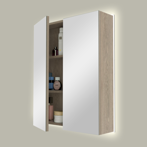 Linie Montro spiegelkast 60 x 75 cm grijs eiken met spiegelverlichting