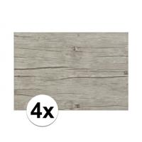 Tafel placemats met hout look print - 4x - grijs - 45 x 30 cm - pvc