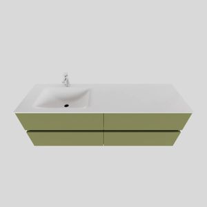 Badkamermeubel Solid Surface BWS Stockholm 200x46 cm Mat Groen Wasbak Links (1 kraangat, 4 lades)