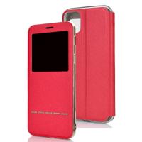 Voor iPhone 11 Pro matte textuur horizontale Flip beugel mobiele telefoon holster venster met beller-ID en metalen knop dia te ontgrendelen (rood)