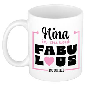 Naam mok Nina - wit - Fabulous - keramiek - 300 ml - cadeau collega beker