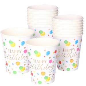 Feestbekers met hoesjes - verjaardag - 16x - happy-birthday - gespikkeld - papier - 250ml