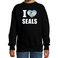 I love seals sweater / trui met dieren foto van een zeehond zwart voor kinderen - thumbnail