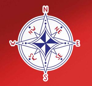 Muurstickers marine Marineblauw en rood kompas