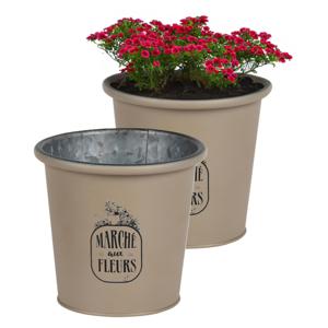 Plantenpot/bloempot voor buiten - 2x - zink - taupe - D14 x H13 cm