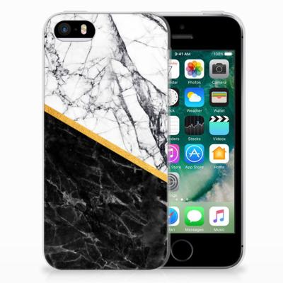 Apple iPhone SE | 5S | TPU | Siliconen hoesje | Marmer Wit Zwart - Origineel Cadeau Man