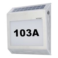 HOFTRONIC™ Numa - Solar verlicht huisnummer met 8 LED&apos;s - Solar huisnummer verlichting - met schemerschakelaar - 3000K warm wit - zilver - IP65 waterdicht