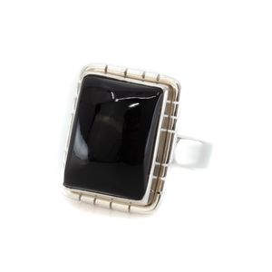 Edelsteen Ring Zwarte Onyx 925 Zilver "Ulsahni" (Maat 19)