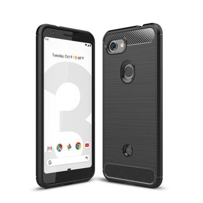 Geborsteld textuur koolstofvezel schokbestendige TPU Case voor Google Pixel 3 Lite (zwart)