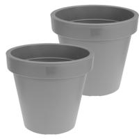 Bloempot/plantenpot - 2x - betonlook - grijs - kunststof - Dia 20 cm