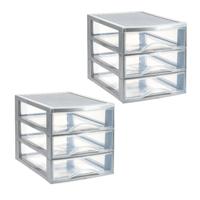 Ladekastje bureau organizer - 2x - 3 lades - zilver/transparant - L26 x B35 x H27 cm - kunststof Ladekastje bureau organizer - 2x - 3 lades - zilver/transparant - L26 x B35 x H27 cm - kunststof
