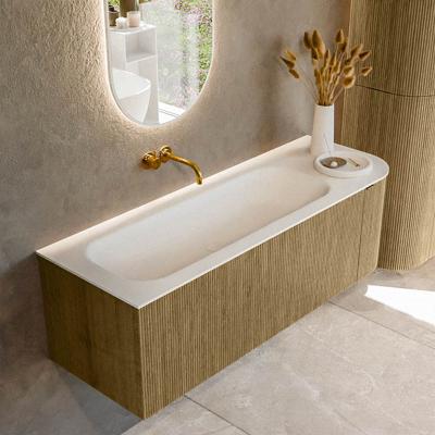 Badmeubel Mondiaz Kurve | 135 cm cm | Meubelkleur Dusk | Wastafelkleur Talc | Solid surface | Wasbak links zijde spoelbak | Zonder kraangat(en)