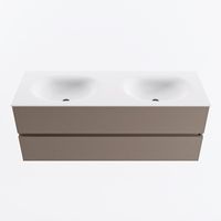 MONDIAZ VICA 130cm badmeubel onderkast Smoke 2 lades. Wastafel MOON dubbel 2 kraangaten, kleur Talc.