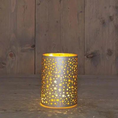 Cylinder glas met sterren 10led warm wit d9hx12 cm champagne - Annas collection