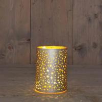 Cylinder glas met sterren 10led warm wit d9hx12 cm champagne - Annas collection
