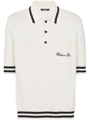 Balmain polo en coton à logo brodé - Blanc