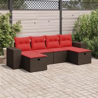6-delige Loungeset met kussens poly rattan bruin