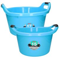 Afwasbak teil - set van 2 formaten - 15 en 17 liter - blauw - kunststof Afwasbak teil - set van 2 formaten - 15 en 17 liter - blauw - kunststof