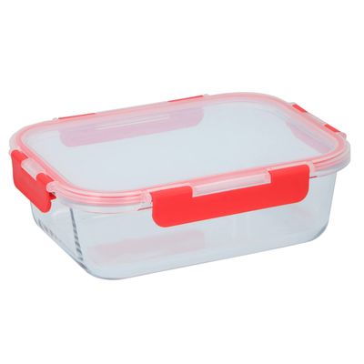 Alpina Vershouddoos - 1,5 Liter - Glas - Mag in Vriezer, Oven, Magnetron en Vaatwasser - Transparant/ Rood