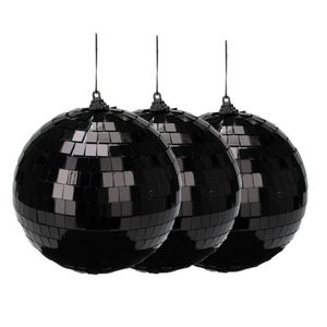 Christmas Decoration disco kerstballen- 3x - zwart - 15 cm - kunststof - Kerstbal