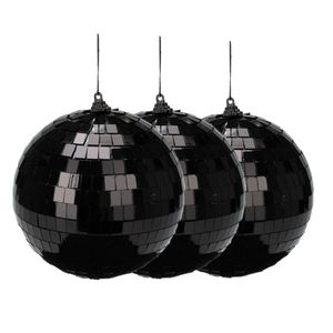 Christmas Decoration disco kerstbal - 3x st- zwart - 12 cm - kunststof - Kerstbal