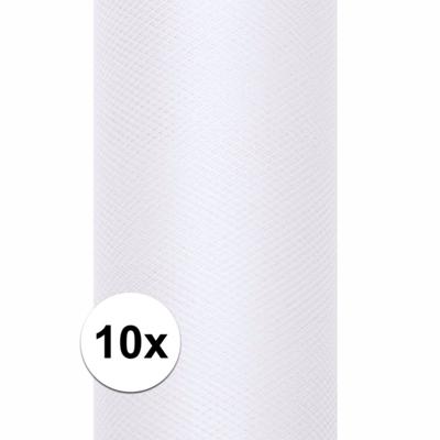 Hobby/decoratie witte tule stof - 10x rollen - op rol - 15 cm x 9 meter - Gaatjesstof