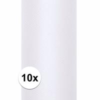 Hobby/decoratie witte tule stof - 10x rollen - op rol - 15 cm x 9 meter - Gaatjesstof