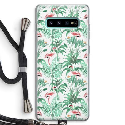 Flamingo bladeren: Samsung Galaxy S10 Plus Transparant Hoesje met koord