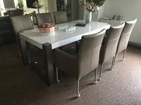 Set van 6 leren eetkamerstoelen - met wieltjes en hoge rug - bruin leer - Echt leer, Modern, ontdek de vele Leersoorten en Kleuren bij ShopX