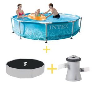 Intex Zwembad - Metal Frame - Strandzijde - 305 x 76 cm - Inclusief Solarzeil & Filterpomp