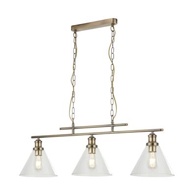 Hanglamp Pyramid 3Lt Antique Brass & Glass Shades