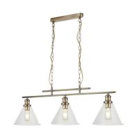 Hanglamp Pyramid 3Lt Antique Brass & Glass Shades