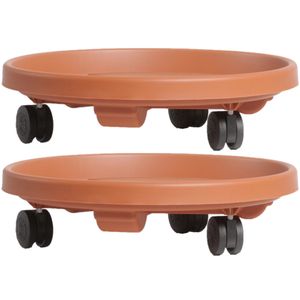 3x Stuks planten trolleys/multirollers rond bruin kunststof 30 cm