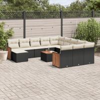 13-delige Loungeset met kussens poly rattan zwart