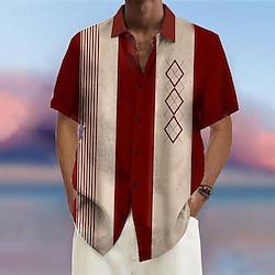 Voor heren Overhemd Hawaiiaans overhemd Bowlingshirt Gestreept Grafische prints Geometrie Strijkijzer Abrikoos Wijn blauw Grijs Buiten Straat Korte Mouw Afdrukken Kleding Modieus Streetwear Ontwerper Lightinthebox