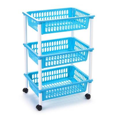 keukentrolley/badkamer - op wieltjes - 3-laags - blauw - kunststof - 40 x 30 x 61,5 Cm