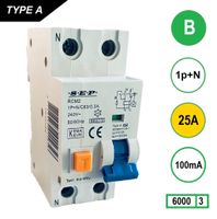 SEP Aardlekautomaat 25A B Kar 100mA 2 polig 36mm RCM2 Kema Keur 230V automaat en aardlek in een