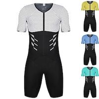 Voor heren Triathlonpak Korte mouw Bergracen Wegwielrennen Rood Blauw Hemelsblauw Lapwerk Fietsen Sportoutfits UV-bestendig Ademend Sneldrogend Zweetafvoerend Polyester Spandex Sport Lapwerk Kleding Lightinthebox - thumbnail