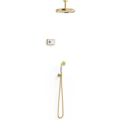 Regendouche set electronisch Tres Shower Technology Classic | Inbouw | Thermostaatkraan | 2-weg | Vintage | 24k Goud glans